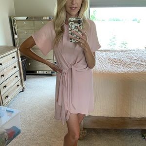 Pink tie waist dress